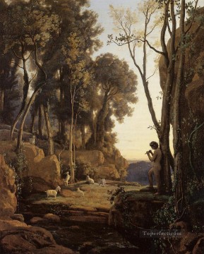 Paisaje Sol poniente alias El Pastorcito plein air Romanticismo Jean Baptiste Camille Corot Pinturas al óleo